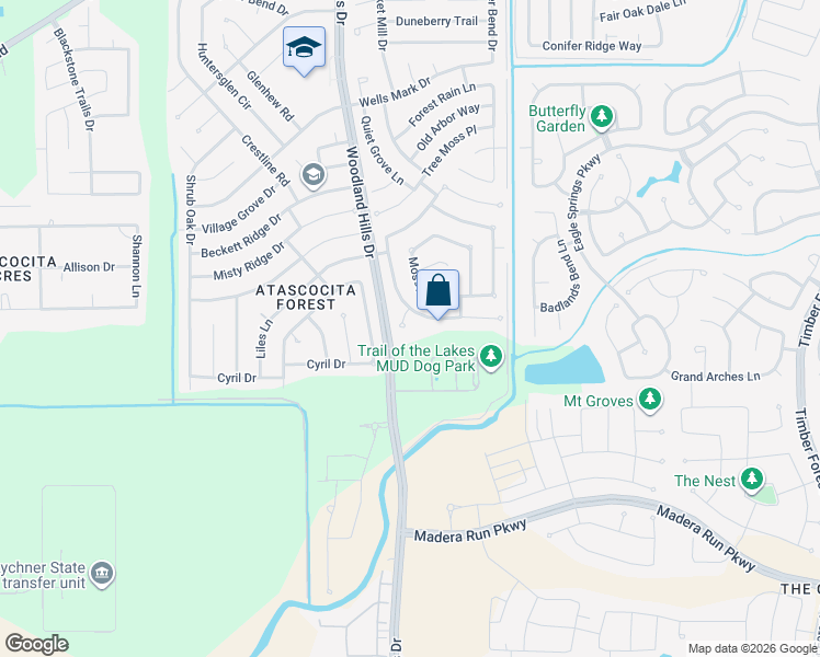 map of restaurants, bars, coffee shops, grocery stores, and more near 16302 Pinion Ct in Humble