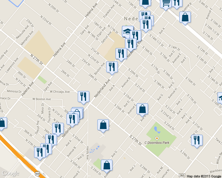 map of restaurants, bars, coffee shops, grocery stores, and more near 2315 Ave A in Nederland