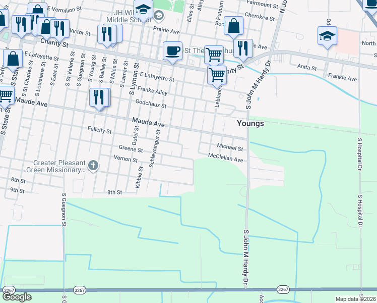 map of restaurants, bars, coffee shops, grocery stores, and more near 1700-1798 McClellan Avenue in Abbeville