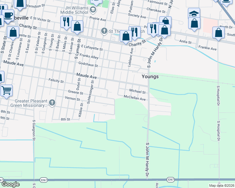 map of restaurants, bars, coffee shops, grocery stores, and more near 1700 McClellan Avenue in Abbeville
