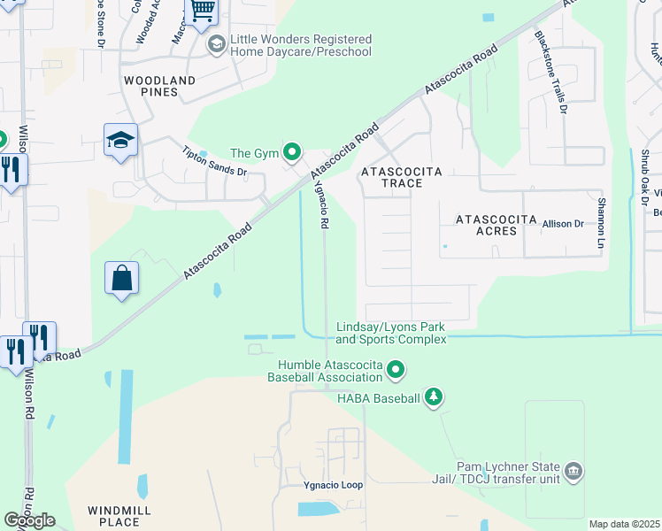 map of restaurants, bars, coffee shops, grocery stores, and more near 2310 Atascocita Road in Humble