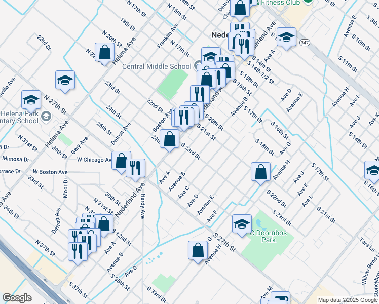 map of restaurants, bars, coffee shops, grocery stores, and more near 2315 Avenue A in Nederland