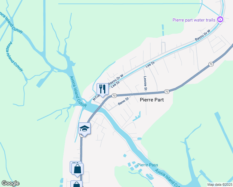 map of restaurants, bars, coffee shops, grocery stores, and more near 3235 Louisiana 70 in Pierre Part