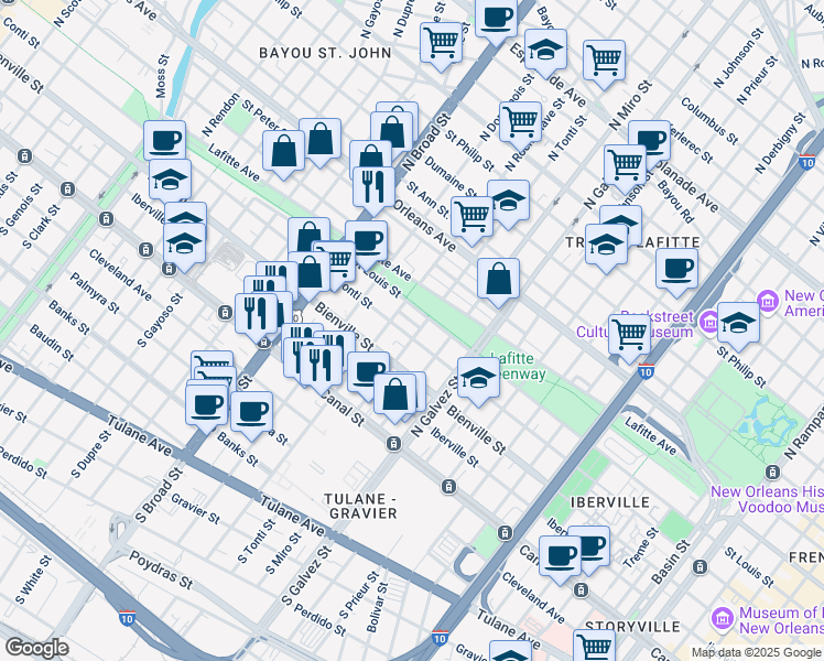 map of restaurants, bars, coffee shops, grocery stores, and more near in New Orleans