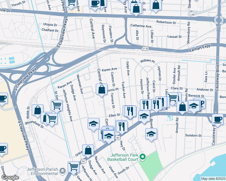 map of restaurants, bars, coffee shops, grocery stores, and more near 678 Terrace Street in Jefferson