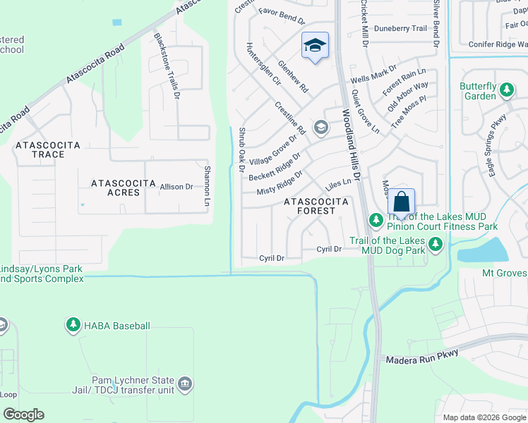 map of restaurants, bars, coffee shops, grocery stores, and more near 16722 Quiet Trail Drive in Humble