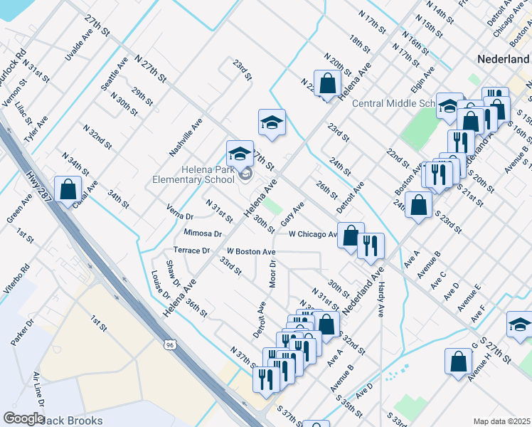 map of restaurants, bars, coffee shops, grocery stores, and more near 2811 Helena Avenue in Nederland