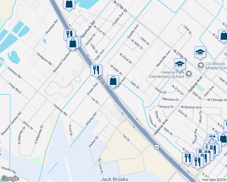 map of restaurants, bars, coffee shops, grocery stores, and more near 3598 U.S. 69 Frontage Road North in Nederland