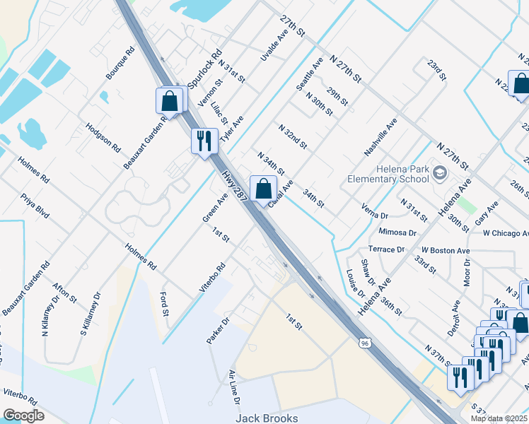 map of restaurants, bars, coffee shops, grocery stores, and more near 3588-3598 U.S. 69 Frontage Road North in Nederland