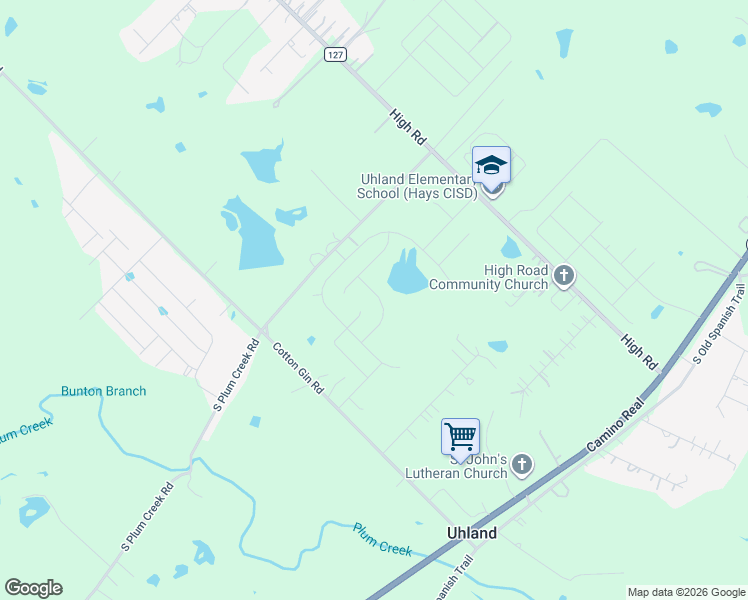 map of restaurants, bars, coffee shops, grocery stores, and more near 33 North Plum Creek Road in Uhland