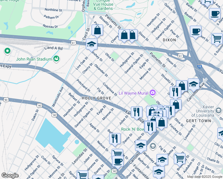 map of restaurants, bars, coffee shops, grocery stores, and more near 3120 General Ogden Street in New Orleans
