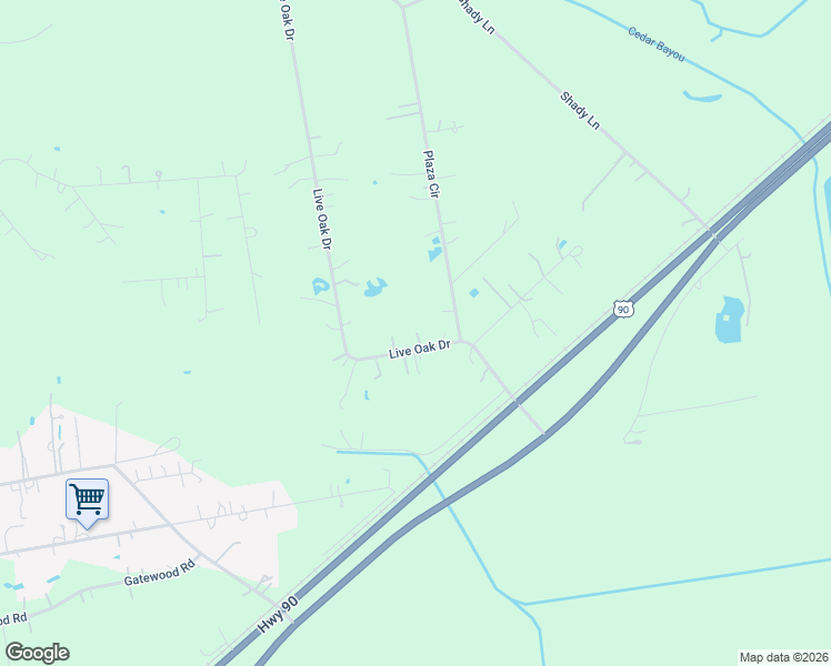 map of restaurants, bars, coffee shops, grocery stores, and more near 20220 Live Oak in Crosby