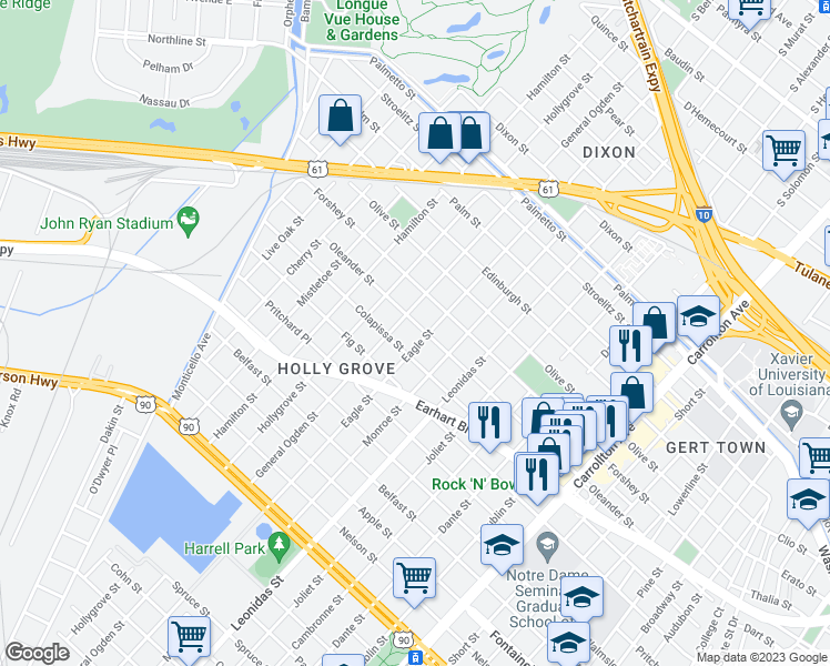map of restaurants, bars, coffee shops, grocery stores, and more near 3226 Eagle Street in New Orleans