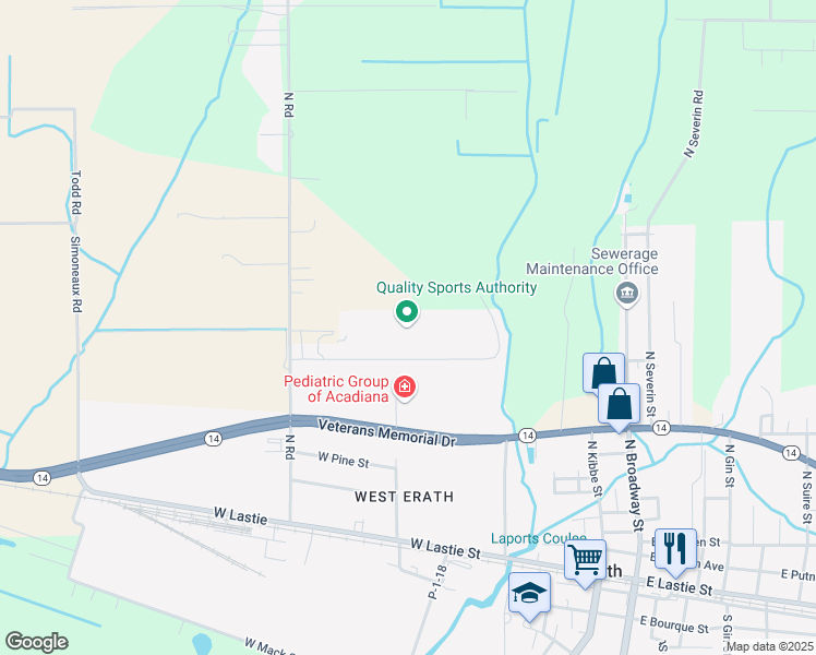 map of restaurants, bars, coffee shops, grocery stores, and more near 12725 North Road in Erath