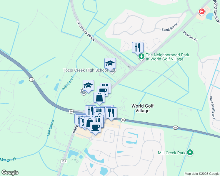 map of restaurants, bars, coffee shops, grocery stores, and more near 3750 International Golf Parkway in St. Augustine