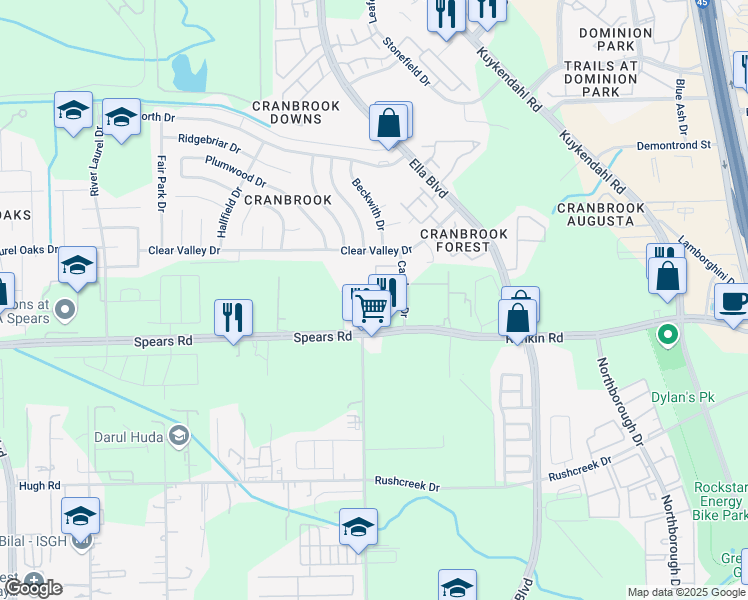 map of restaurants, bars, coffee shops, grocery stores, and more near 1050 West Rankin Road in Houston