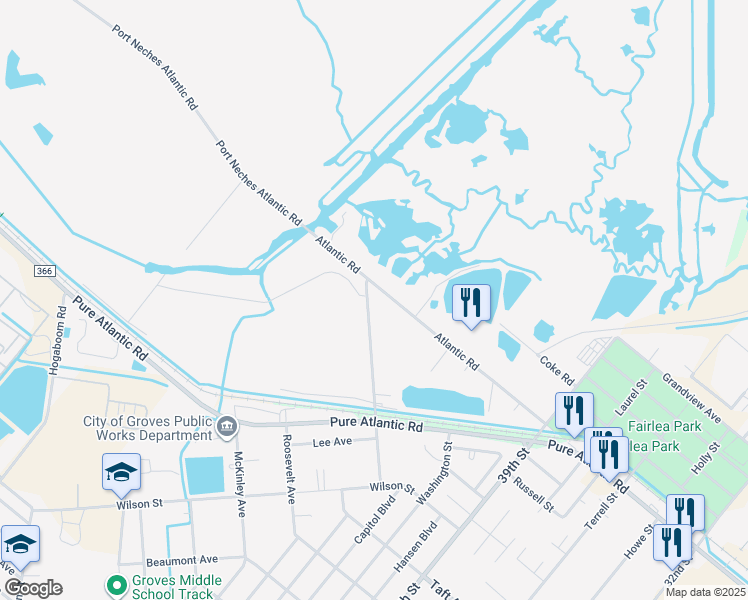 map of restaurants, bars, coffee shops, grocery stores, and more near 4745 Pure Atlantic Road in Port Arthur