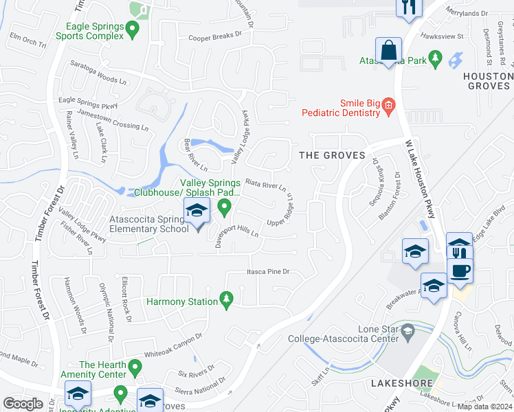 map of restaurants, bars, coffee shops, grocery stores, and more near 13126 Maywater Crest Court in Humble