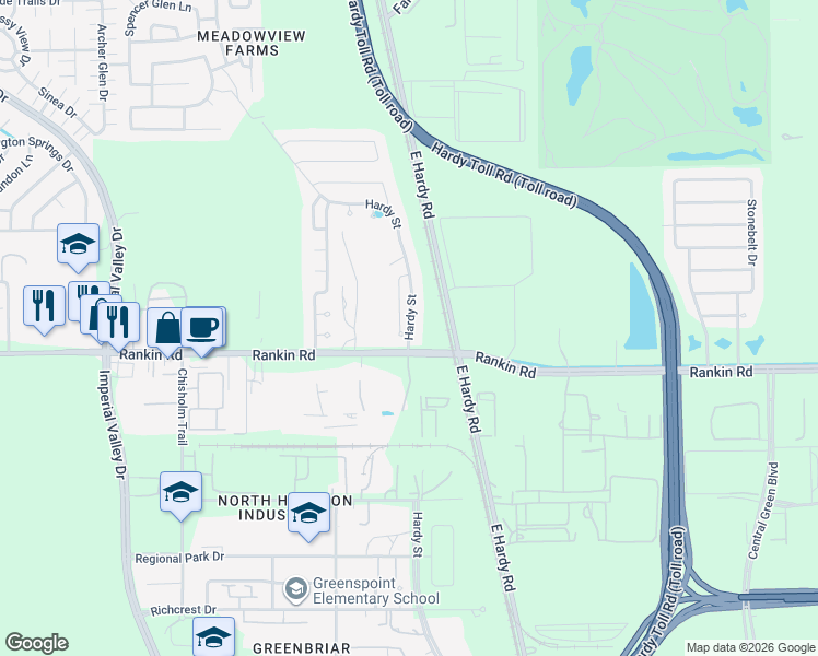 map of restaurants, bars, coffee shops, grocery stores, and more near 18327 Apple Bud Court in Houston