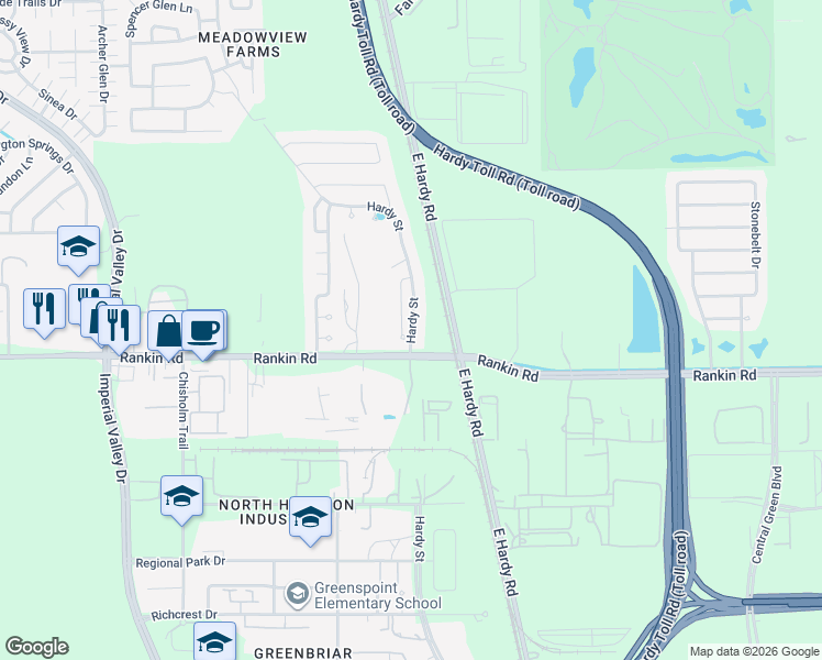 map of restaurants, bars, coffee shops, grocery stores, and more near 18327 Apple Bud Court in Houston