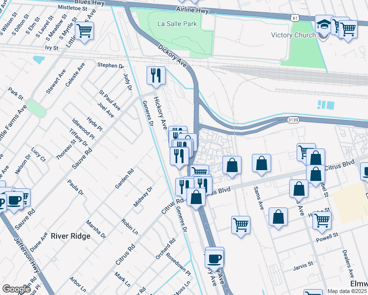 map of restaurants, bars, coffee shops, grocery stores, and more near 1847 Dock Street in Elmwood