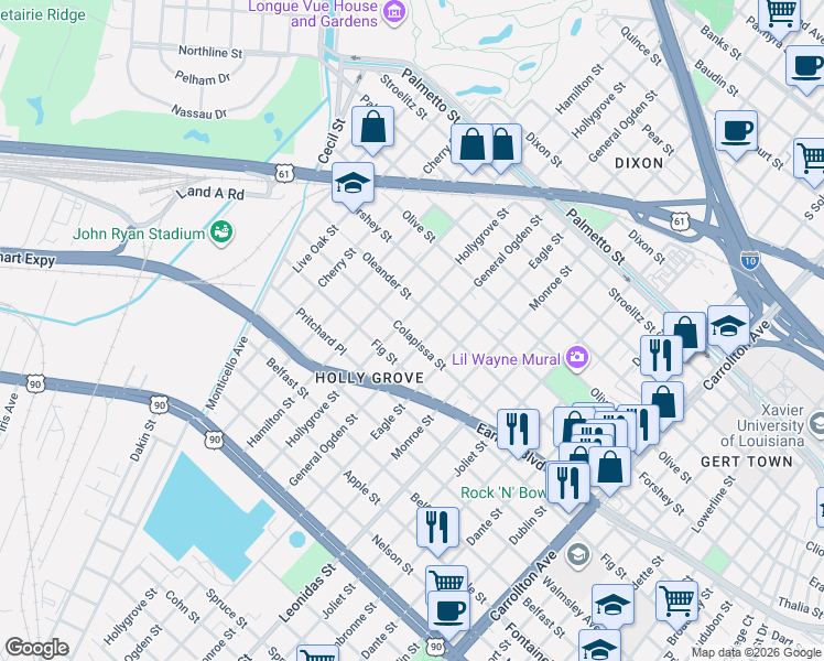 map of restaurants, bars, coffee shops, grocery stores, and more near 3120 General Ogden Street in New Orleans