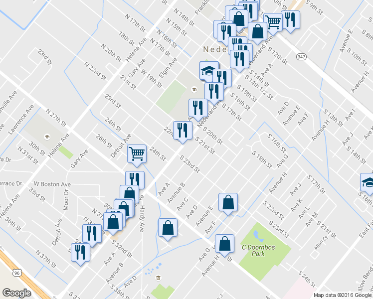 map of restaurants, bars, coffee shops, grocery stores, and more near 2205 Nederland Avenue in Nederland