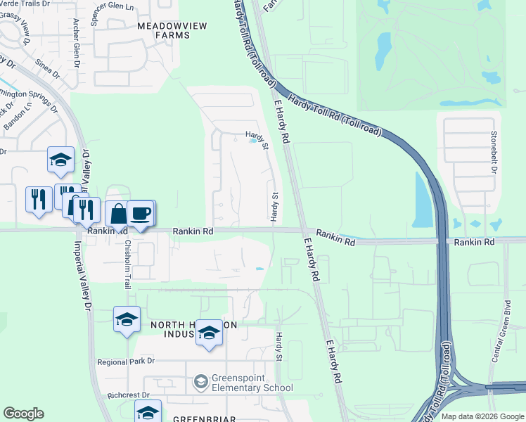 map of restaurants, bars, coffee shops, grocery stores, and more near 18327 Apple Bud Court in Houston