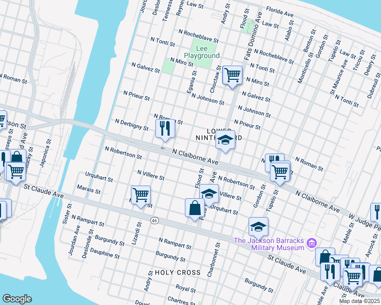 map of restaurants, bars, coffee shops, grocery stores, and more near 5409 North Claiborne Avenue in New Orleans