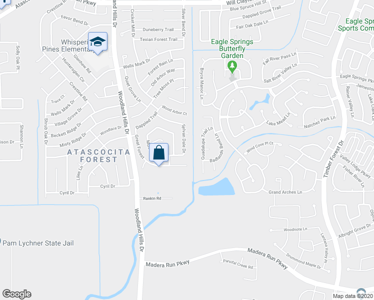 map of restaurants, bars, coffee shops, grocery stores, and more near 16314 Sylvan Dale Drive in Humble
