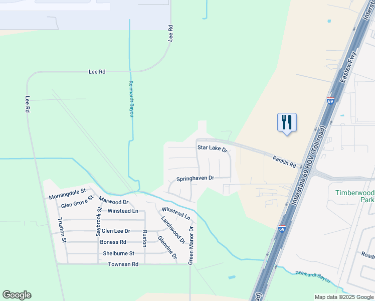 map of restaurants, bars, coffee shops, grocery stores, and more near 6206 Star Lake Drive in Humble