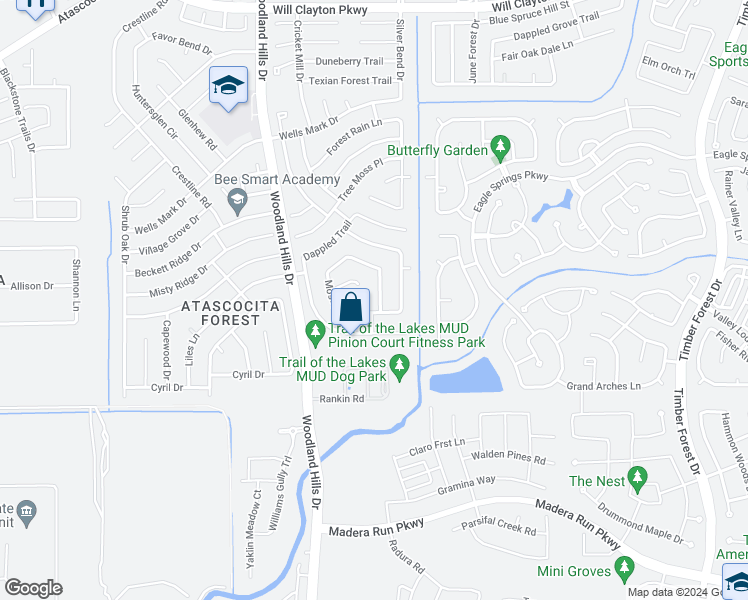 map of restaurants, bars, coffee shops, grocery stores, and more near 16311 Ancient Forest Drive in Humble