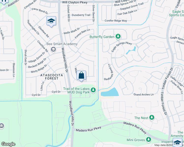 map of restaurants, bars, coffee shops, grocery stores, and more near 16319 Sylvan Dale Drive in Humble