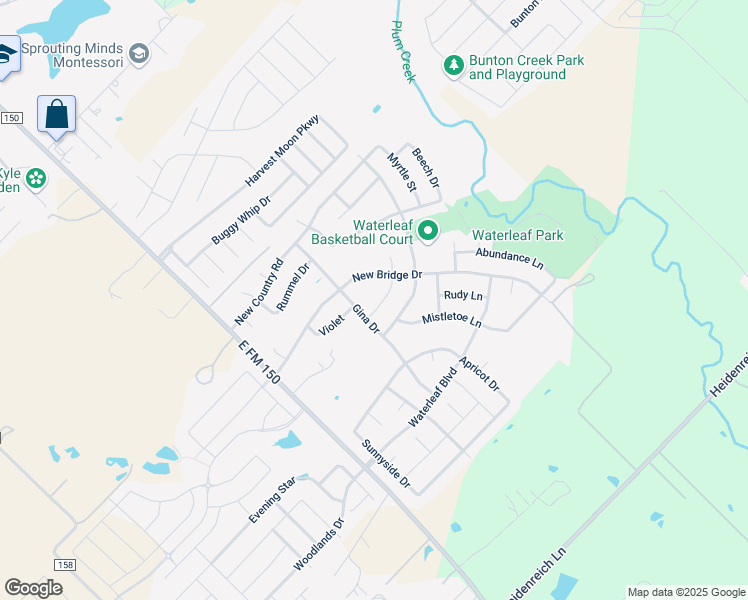 map of restaurants, bars, coffee shops, grocery stores, and more near 151 Cushman Drive in Kyle