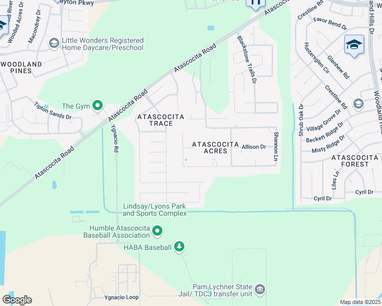 map of restaurants, bars, coffee shops, grocery stores, and more near 2906 Shannon Court in Humble
