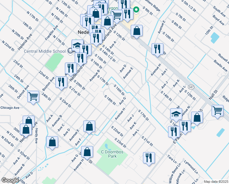map of restaurants, bars, coffee shops, grocery stores, and more near 619 South 17th Street in Nederland