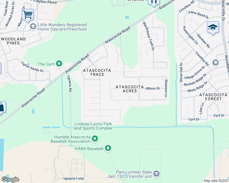 map of restaurants, bars, coffee shops, grocery stores, and more near 2906 Shannon Court in Humble
