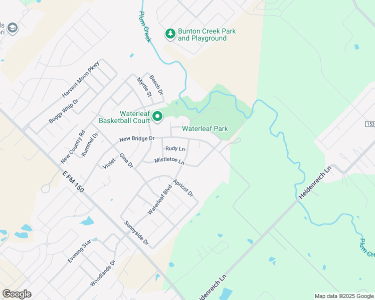 map of restaurants, bars, coffee shops, grocery stores, and more near Waterleaf Blvd & Rudy Ln in Kyle