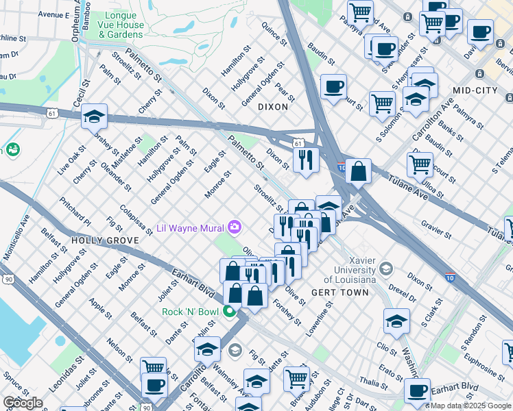 map of restaurants, bars, coffee shops, grocery stores, and more near in New Orleans
