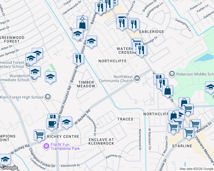 map of restaurants, bars, coffee shops, grocery stores, and more near 4019 Swinden Drive in Houston