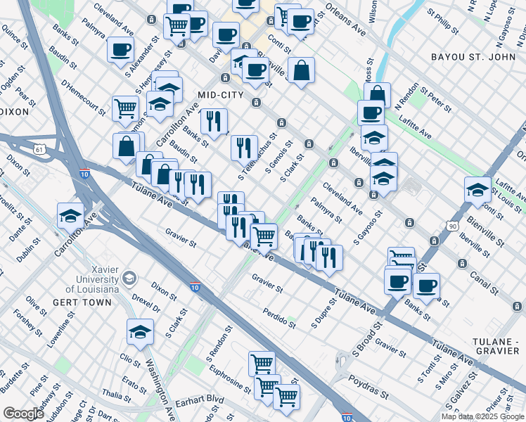 map of restaurants, bars, coffee shops, grocery stores, and more near 439 South Norman C Francis Parkway in New Orleans