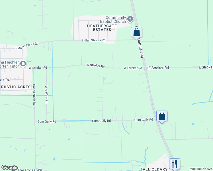 map of restaurants, bars, coffee shops, grocery stores, and more near 524 North Gum Gully Road in Crosby