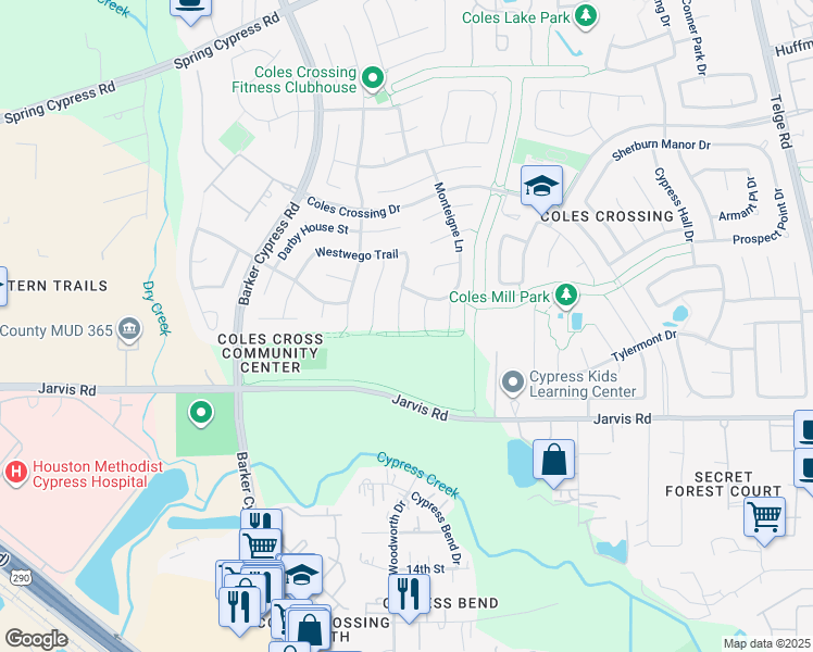 map of restaurants, bars, coffee shops, grocery stores, and more near 13402 General Gresham Lane in Cypress