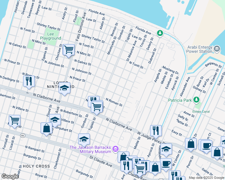 map of restaurants, bars, coffee shops, grocery stores, and more near 6216 North Prieur Street in New Orleans