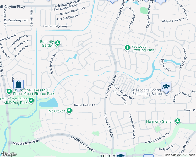 map of restaurants, bars, coffee shops, grocery stores, and more near 12202 Grand Portage Lane in Atascocita