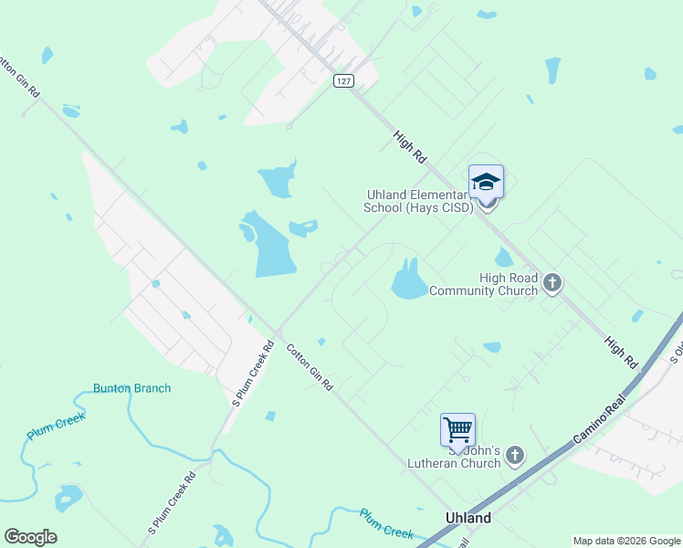 map of restaurants, bars, coffee shops, grocery stores, and more near 22 North Plum Creek Road in Uhland