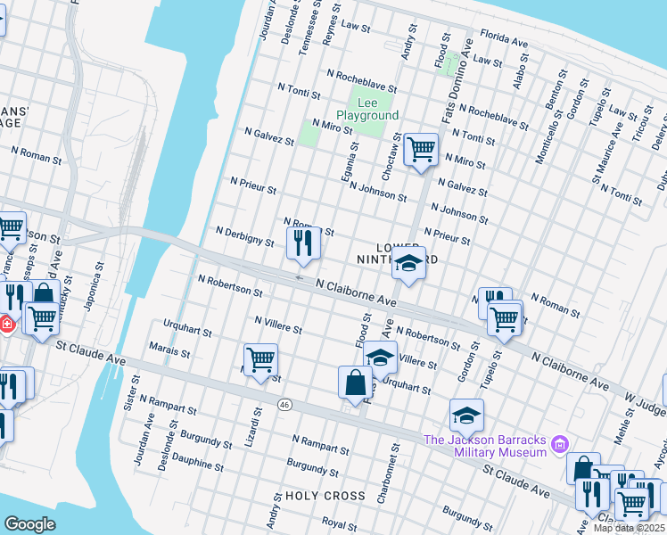 map of restaurants, bars, coffee shops, grocery stores, and more near 5409 North Claiborne Avenue in New Orleans