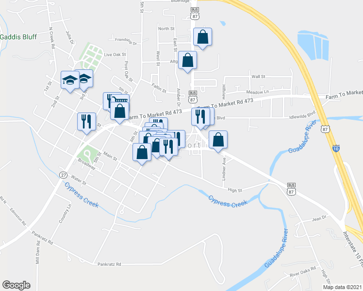 map of restaurants, bars, coffee shops, grocery stores, and more near in Comfort