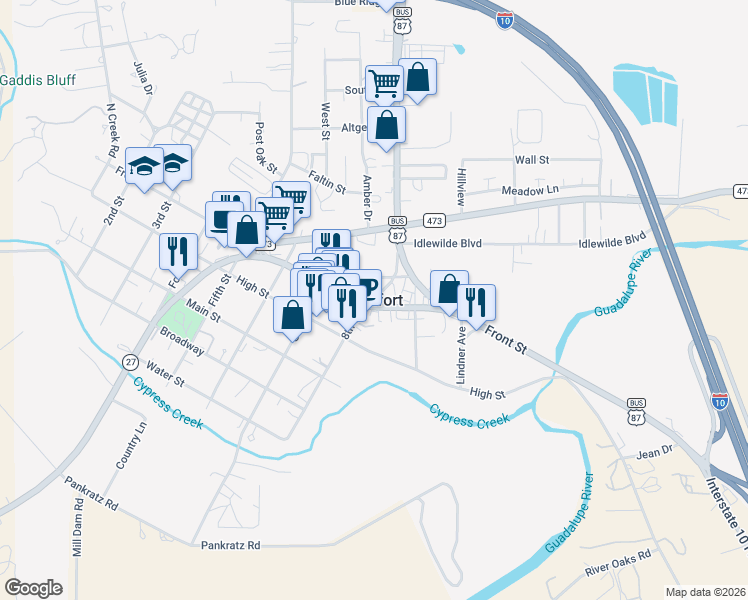 map of restaurants, bars, coffee shops, grocery stores, and more near in Comfort