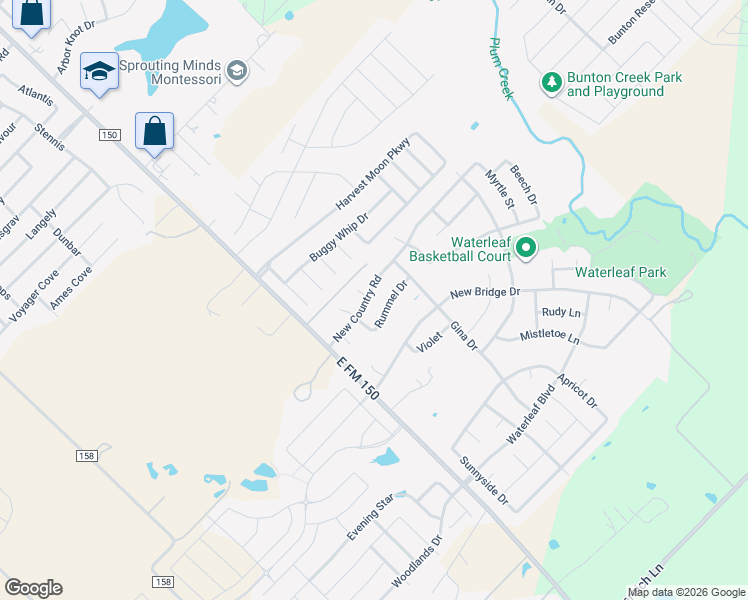 map of restaurants, bars, coffee shops, grocery stores, and more near 270 New Country Road in Kyle